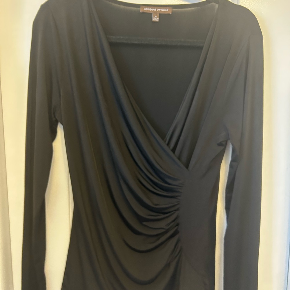 Adrienne Vittadini Black Ruched Blouse